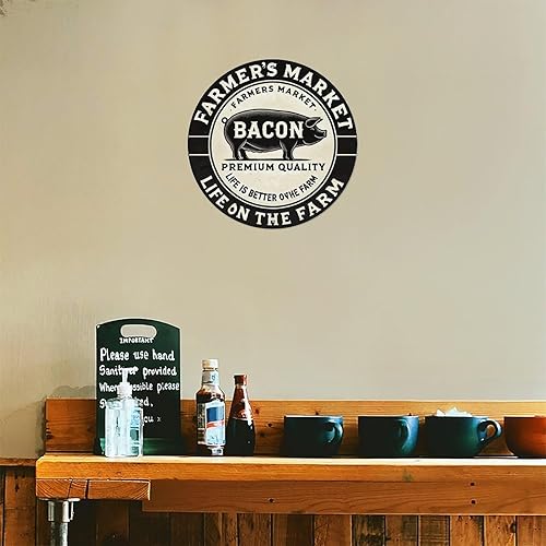 Miniatura 5 de Farmer'S Market Bacon Round Tin Sign Retro Metal Sign for Cafe Bar Pub Home Wall Decor Metal Poster 8x8 Inch