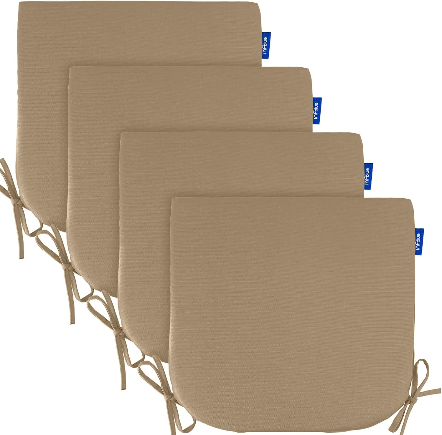 Outdoor Chair Cushions for Patio Furniture - Round Corner Outdoor Chair Cushions Water Resistance Seat Cushions with Ties (Light Brown,17''x 16'',Set of 4) 17''x 16'',Set of 4 Light Brown