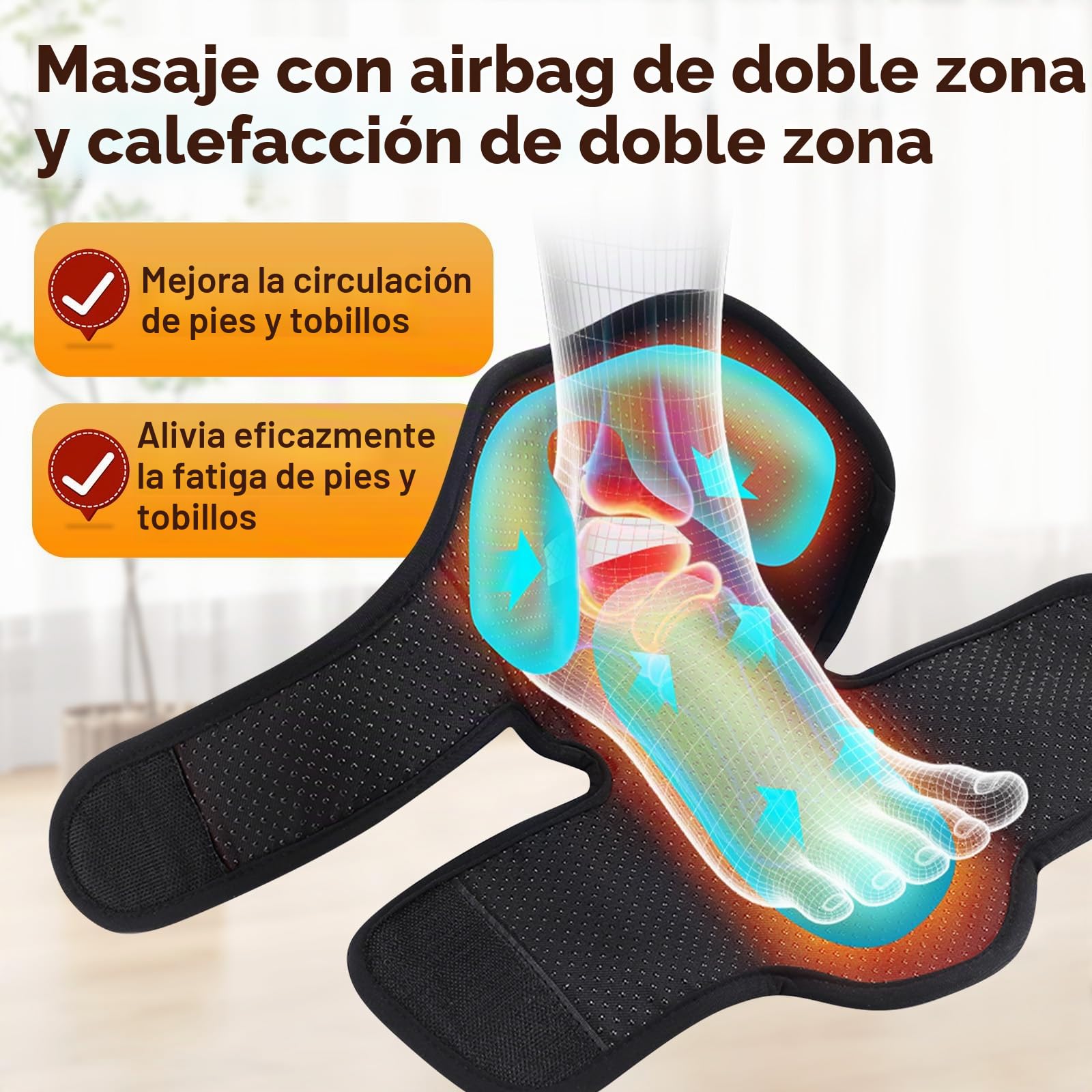 Roadtime Masajeador de pies inalámbrico con calor y compresión de aire | masajeador eléctrico para pies y tobillos,3 modos,4 intensidades,3000 mAh,recargable,calentador de pies contra la fascitis