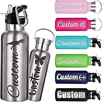 Vista 10 de Botellas de agua personalizadas de 12 onzas, botella de agua de acero inoxidable personalizada con tapa con pajilla, botellas de doble pared