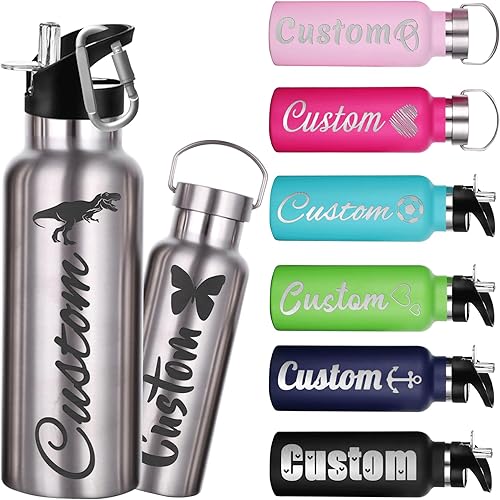 Miniatura 10 de Botellas de agua personalizadas de 26 onzas, botella de agua de acero inoxidable personalizada con tapa con pajilla, botellas de doble pared