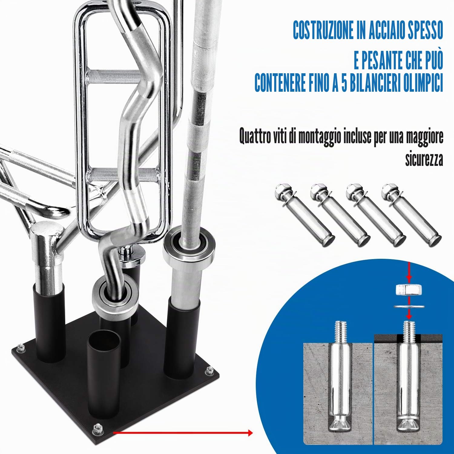 Yes4All Supporto verticale per bilancieri - Supporto per rack di bilancieri per barre olimpiche - opzionale: Portabarre per 5 barre o 9 barre