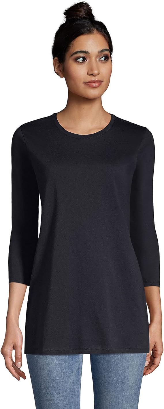 Lands' End Women's 3/4 Sleeve Supima Cotton Crewneck Tunic
