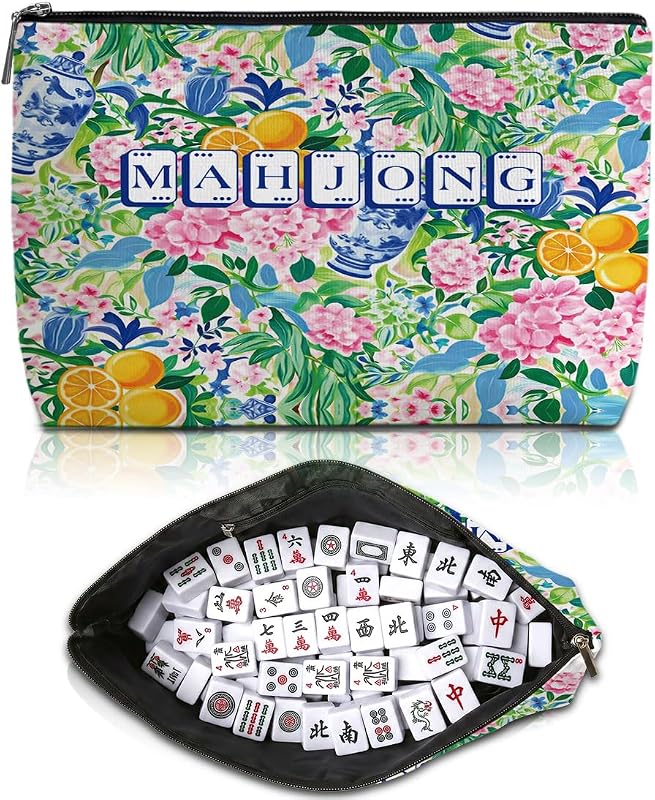 Necessaire Blue Leaves para Peças de Mahjong Americano com Estampa Floral Citrus, 1 unidade