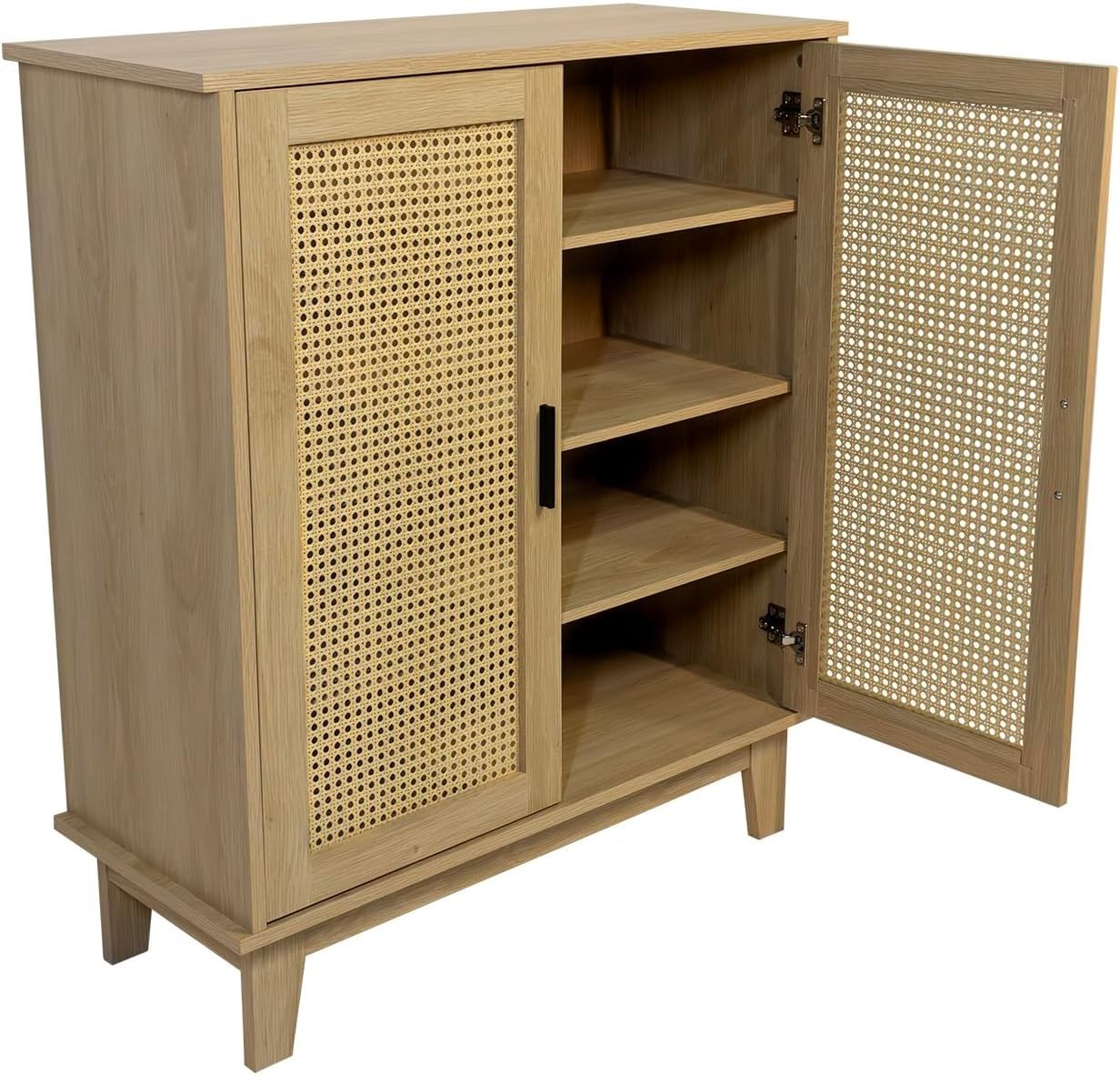 Box and beyond Cassettiera in eucalipto – Porte in canna, naturale, 80 x 34 x 96 cm, FSC 100%