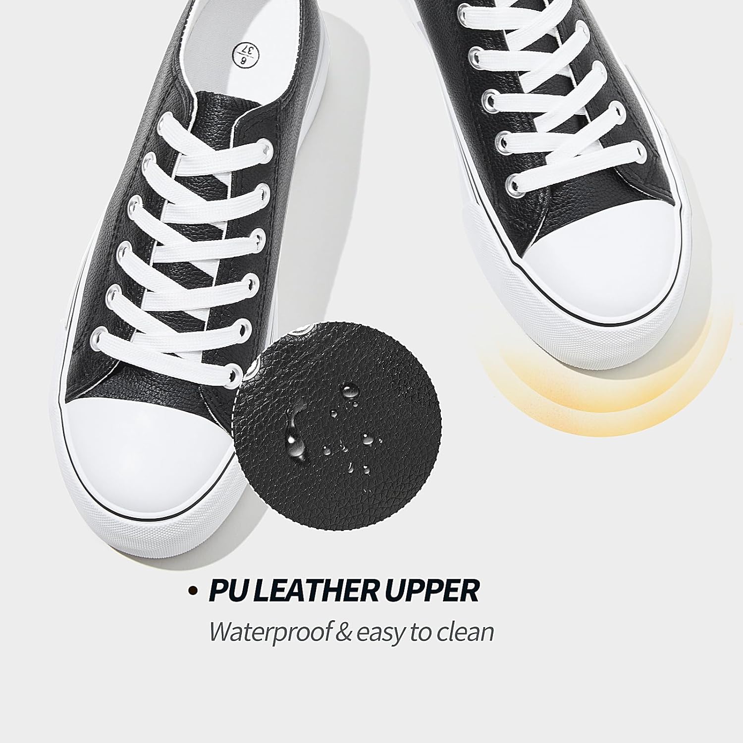 Rominz Women's White Platform Sneakers PU Leather Platform Shoes Classic Black Low Top Sneakers Casual Walking Shoes for Women - Image 5