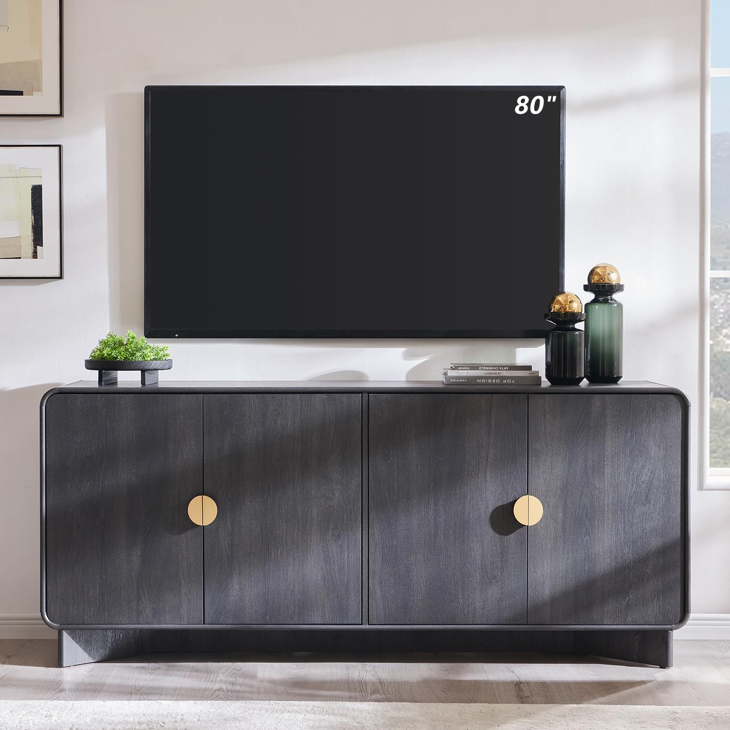 IFGET 70" Modern TV Stand for TVs Up to 80 inches, 30" Tall Entertainment Center with Storage and Adjustable Shelves, TV Console with Curved Profile Design, Media Console for Living Room, Dark Grey