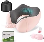 Cirorld Neck Pillow for Traveling, Travel Pillows for Airplanes,100% Pure Memory Foam Travel Neck Pillow, Adjustable Flight Pillow, Portable Plane Accessories with Eye Mask, Earplugs, Carry Bag