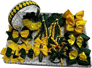 15 items School Bundle Hunter Green Yellow Hair Accessories Ribbon Hair Korkers Bow Bobbles Clips Scrunchies Uniform