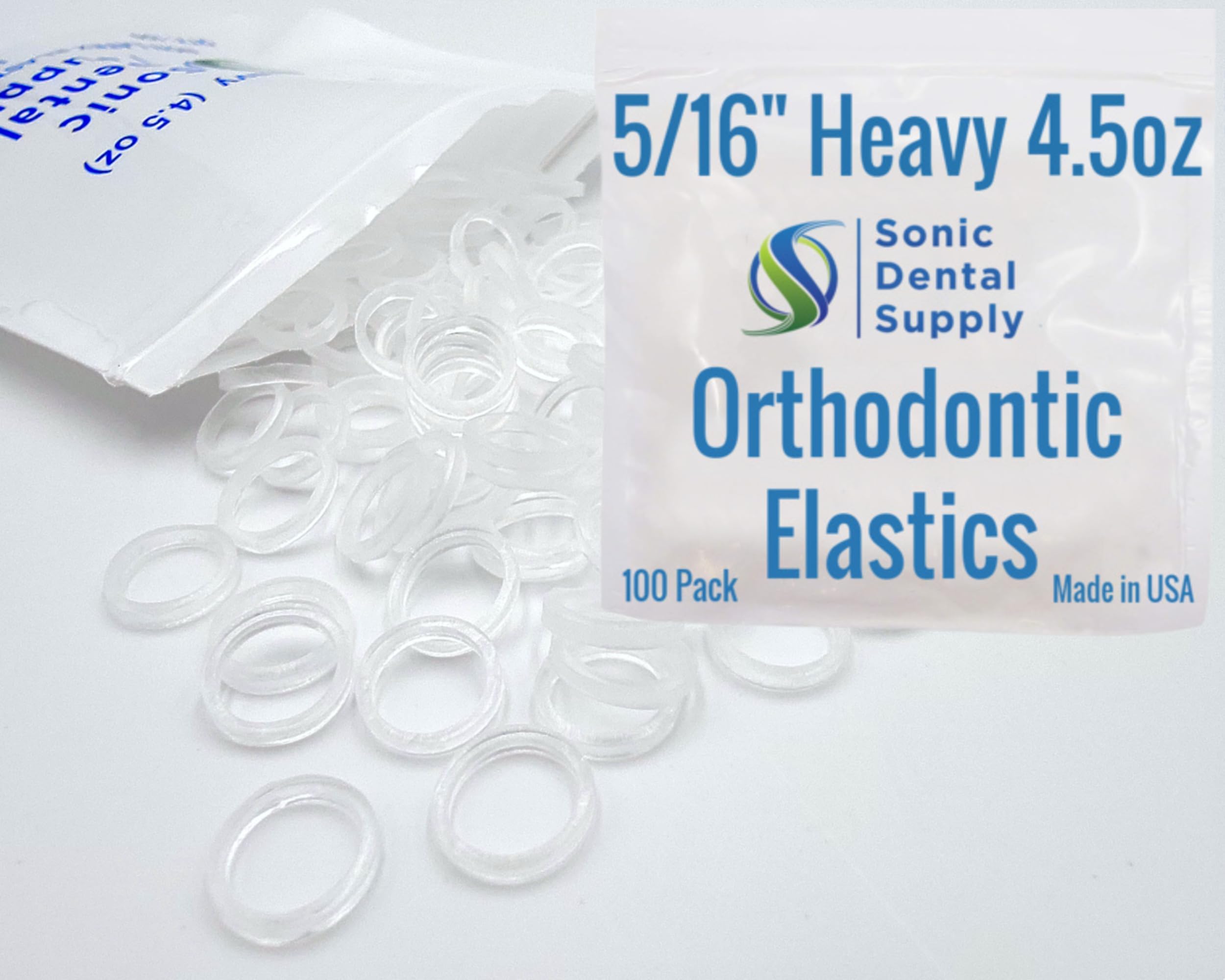Sonic Dental - Clear 5/16" 4.5 oz - Orthodontic Elastic - Braces - Dental Rubber Bands