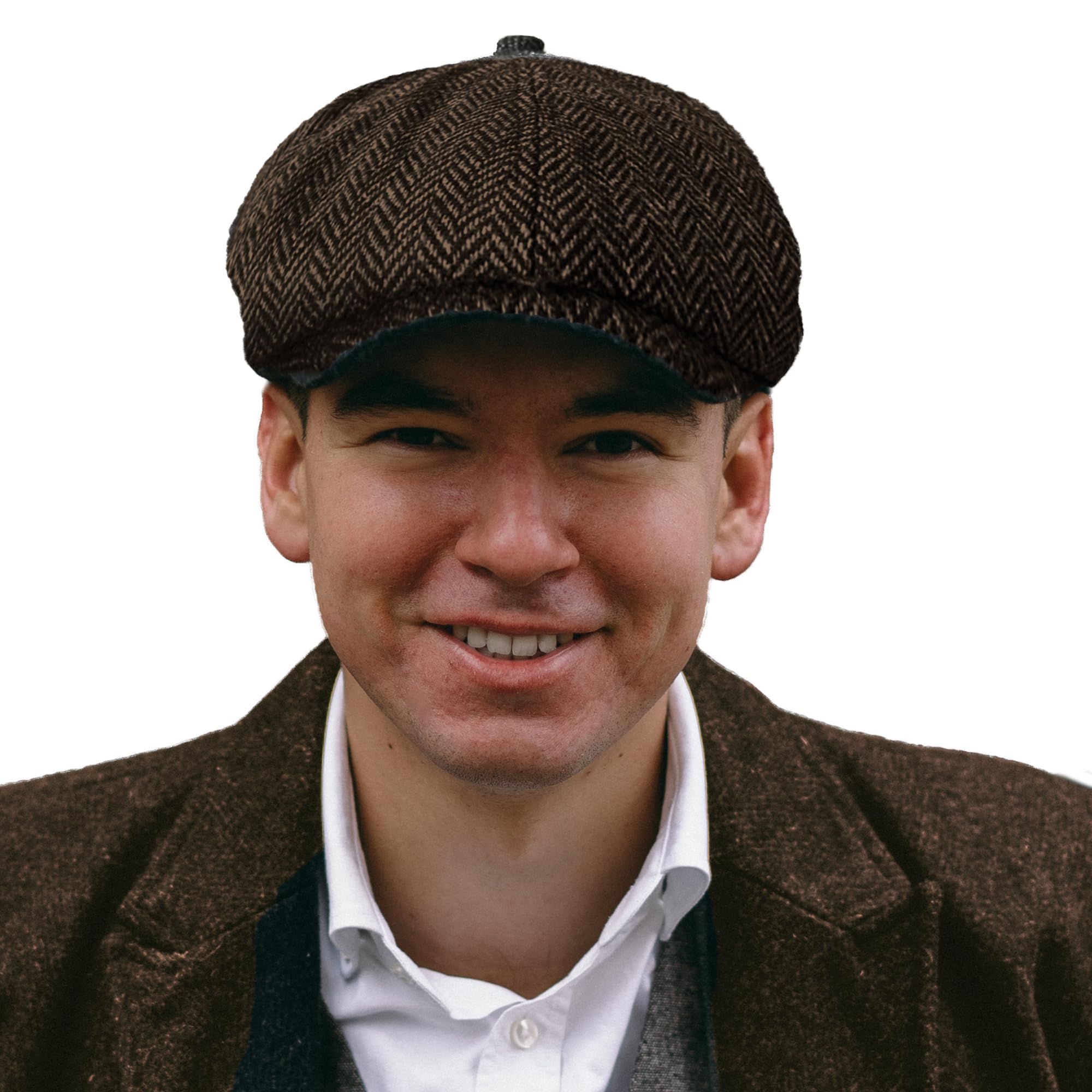 Toskatok Men's Brown Toskatok® Unisex Ladies 8 Panel Herringbone Tweed Wool Blend Baker Boy Newsboy Flat Gatsby Hat Cap