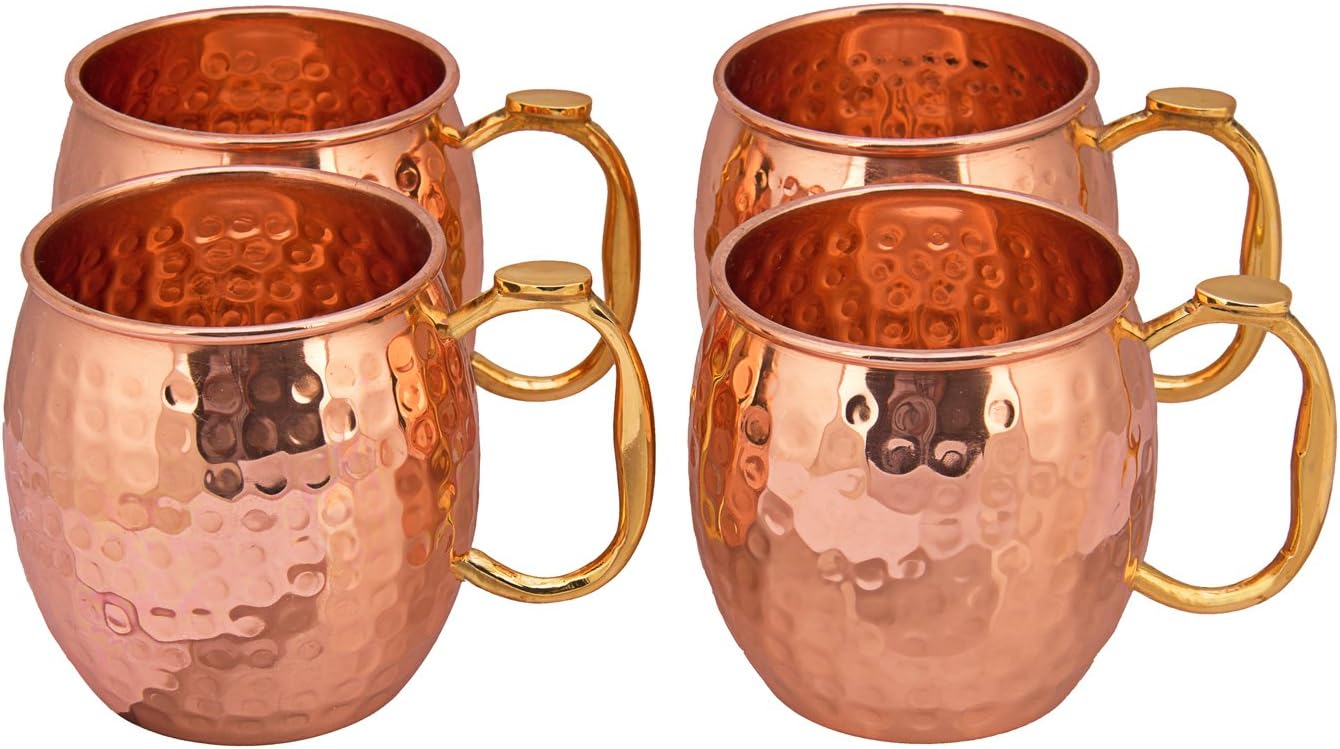 TREETOP Copper Mugs (Set of 4) | PREMIUM QUALITY |475 ML|Solid Copper Moscow Mule, Hammered Finish, Extra Shine | 100% Genuine Product | PATIO