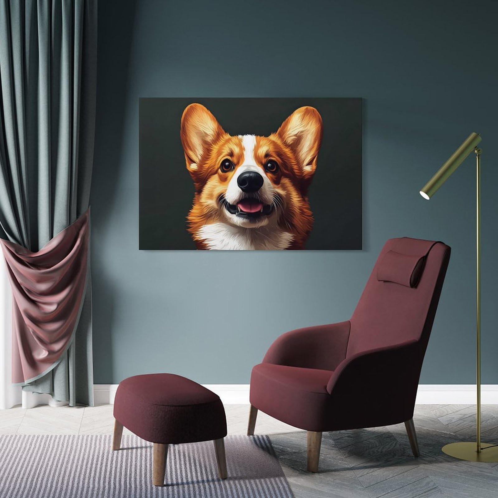 Junmoney Decorative Wall Artwork Happy Corgi Portrait, 12x18inch(30x45cm), for Home, Office, Studio Or Guest Room, A Flexible Wall Accent for Shared Spaces