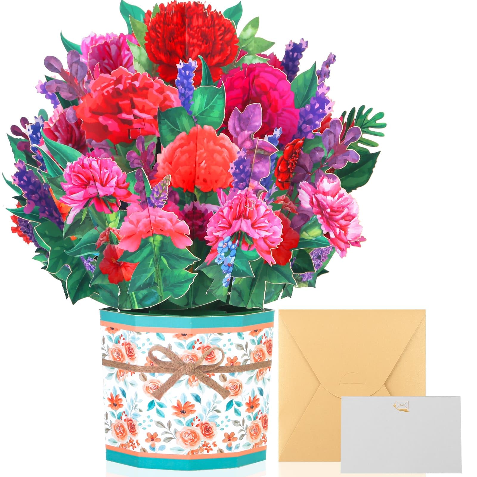 Get Well Soon Pop Up Card, 3D Flower Bouquet Greeting Cards For Women with Note Card and Envelope for All Occasion, Mother's Day, Birthday Card for