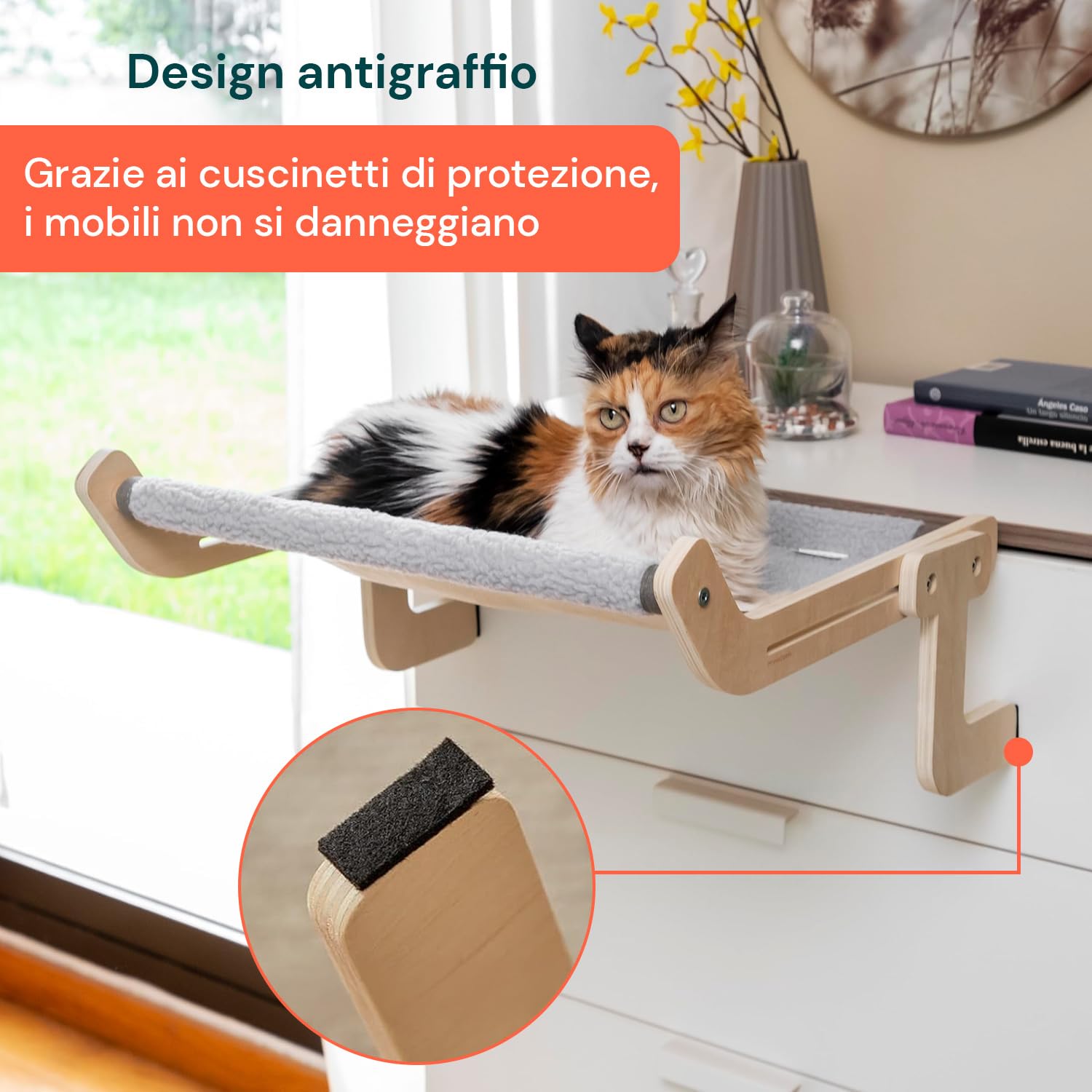 Wintem - Amaca per Gatti Pensile fino a 20kg in Stoffa Resistente con Supporto in Legno e Metallo, Facile da Montare su Finestre, Pareti, Mobili o Angoli - Accessorio per Gatto