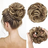 Vista 43 de CJL HAIR Extensiones de cabello ondulado y rizado grande con moño desordenado, extensiones de cabello sintético para coleta de caballo, extensiones