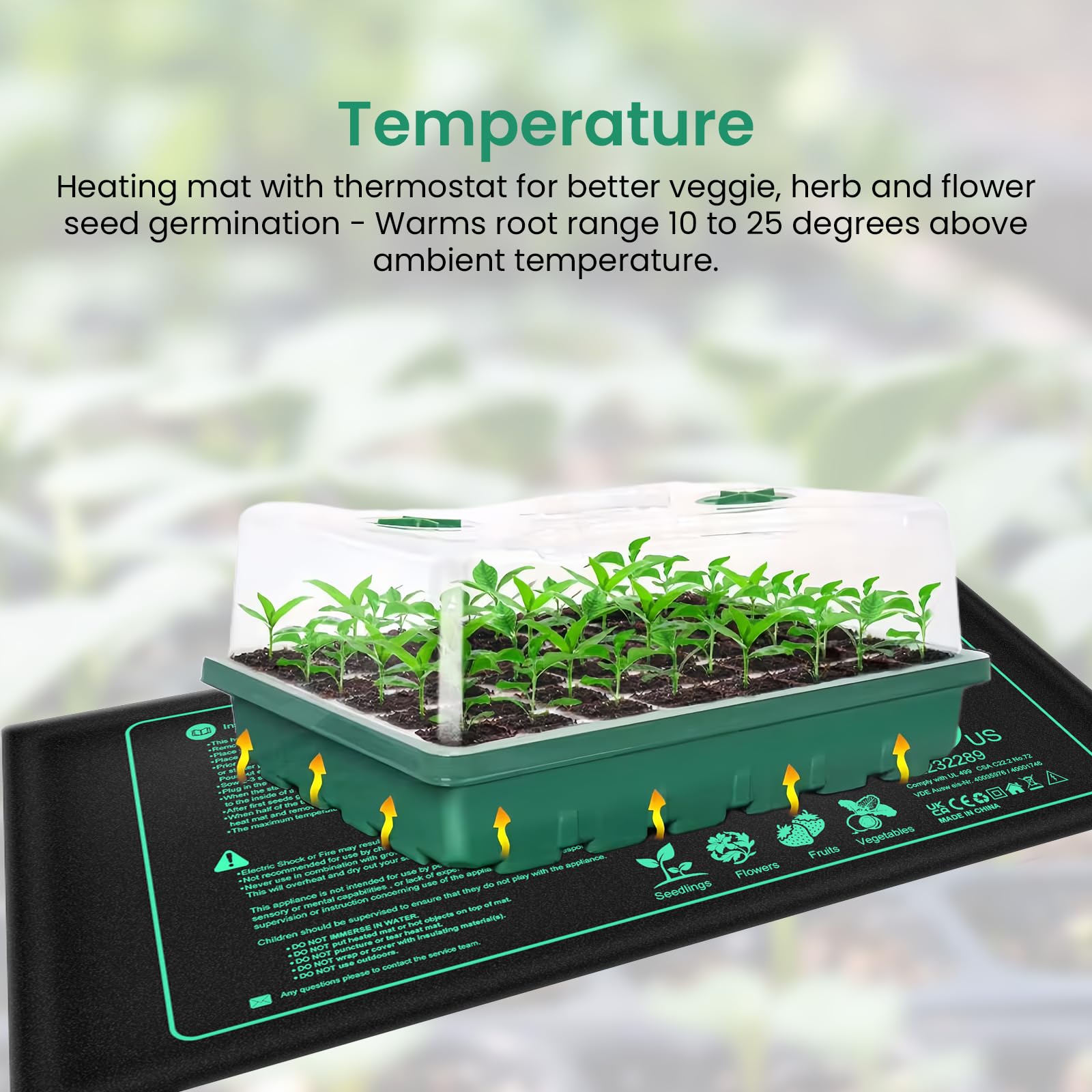 BORDEAG Esterilla calefactora de 50 W para plantas con termostato, 10 x 20,75 pulgadas con termostato, estera térmica para invernadero, estera térmica para plántulas, estera de calor para plantas,