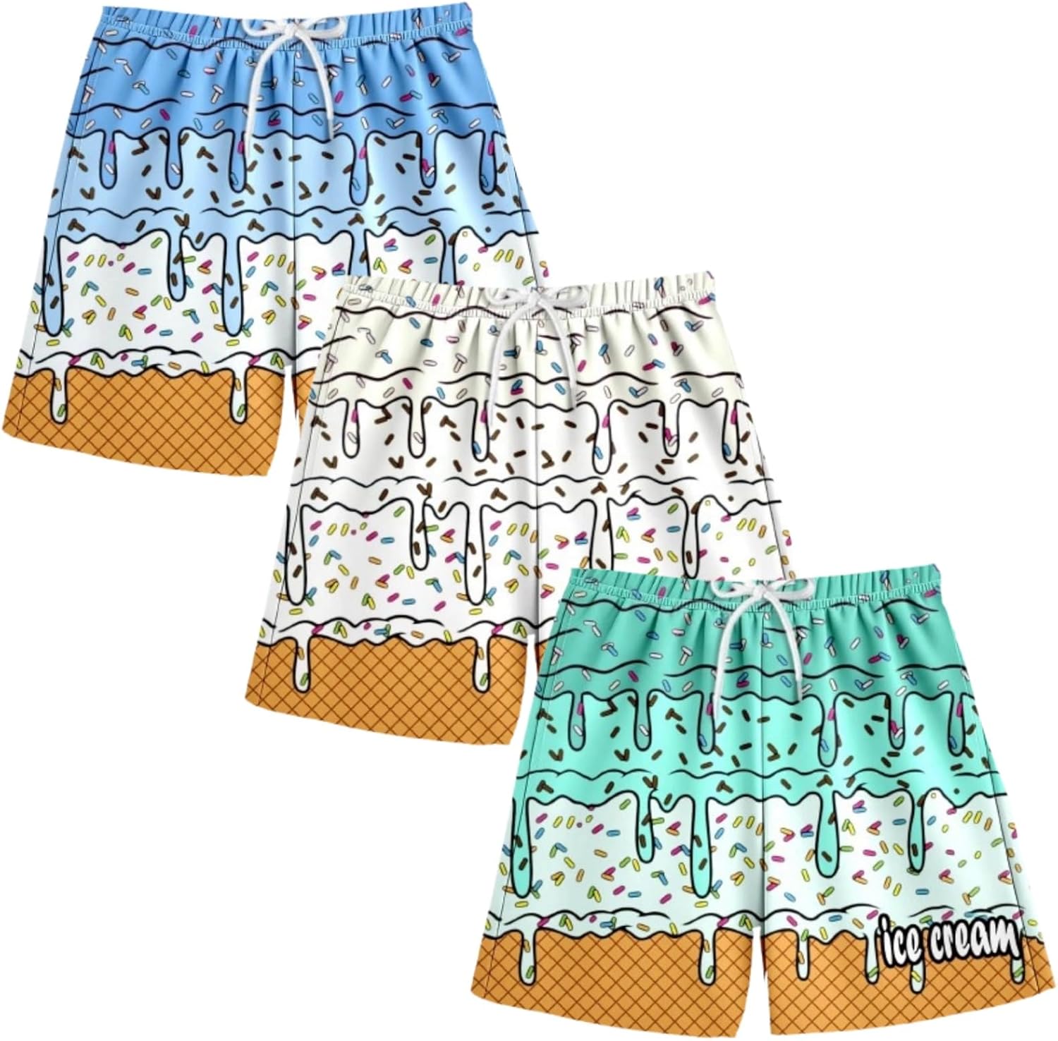 Ice Cream Shorts Boys Summer Cute Preppy Ice Cream Drip Baseball Lifestyle Shorts Elastic Waist Active Track Short Pants