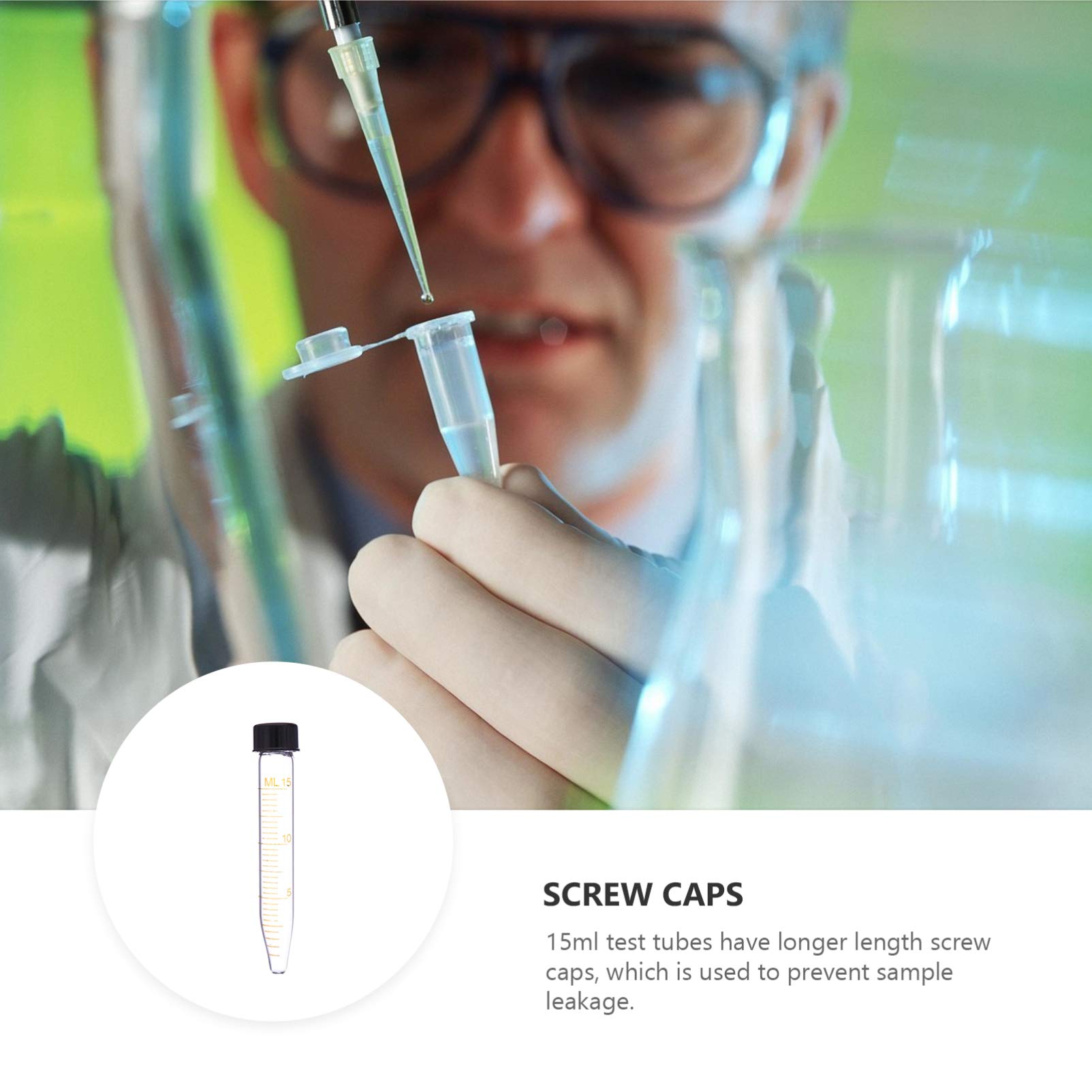 Tubes centrifuger Coniques 10 pièces, Tubes essai Verre 15ml avec Bouchon vis pour Laboratoire, ADN Humain Non pyrogène sans DNase/RNase