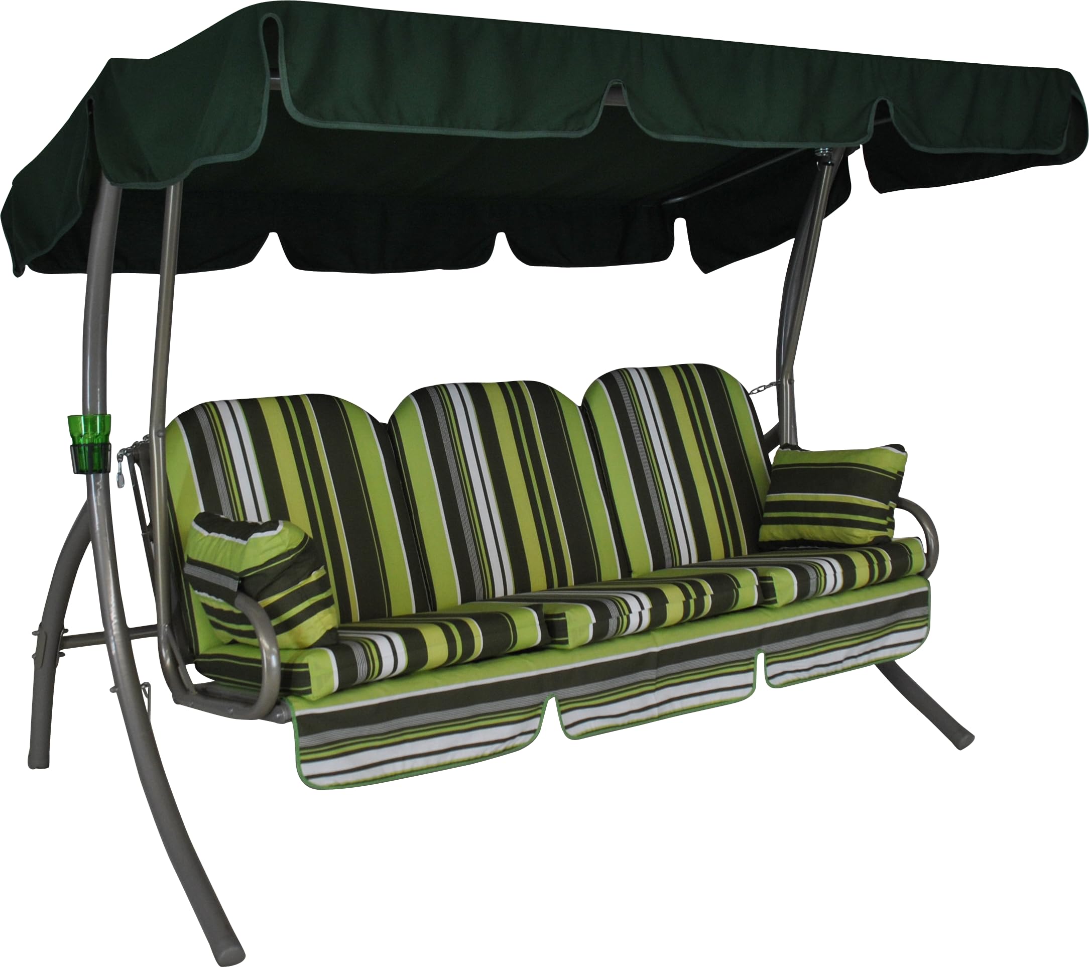 Angerer Balancelle de Jardin Ibiza, 3 Places, Convertible en Lit, Acier Galvanisé, Toit Réglable, 210 x 145 x 160 cm, Capacité 270 kg, Made in Germany (Rayures Vertes)