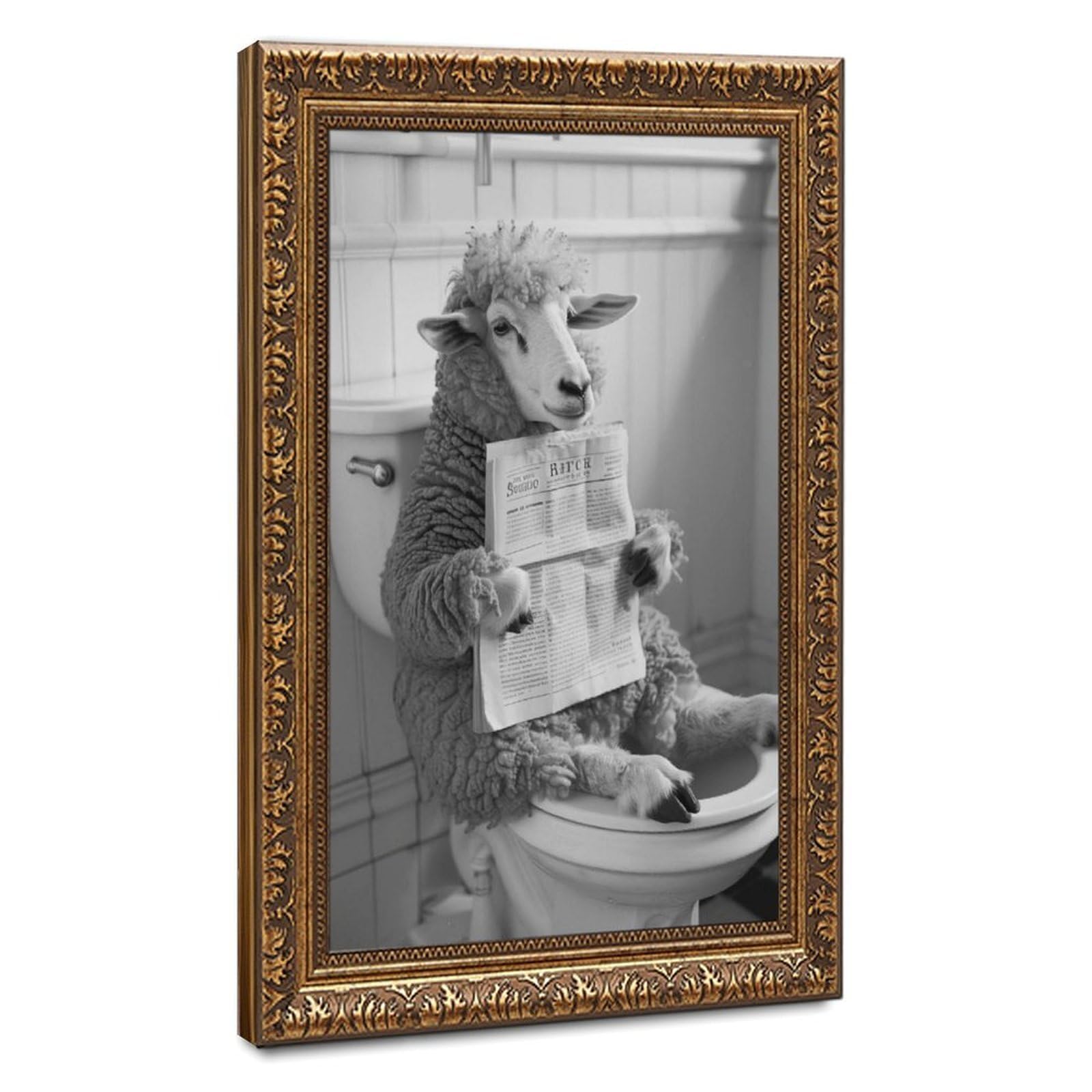 Sheep On Toilet Humorous Animal Art Canvas Poster for Home Decor Gift