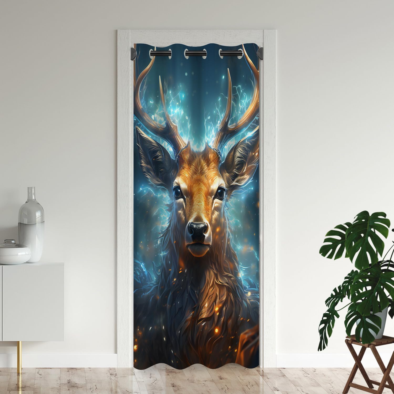 Magic Deer Door Curtains for Doorways, Nature Fantasy Forest Animal Elk Christmas Blackout Curtain for Kids Bedroom Closet, Grommet Thermal Insulated Privacy Door Drapes for Room Divider, 52"W x 80"L