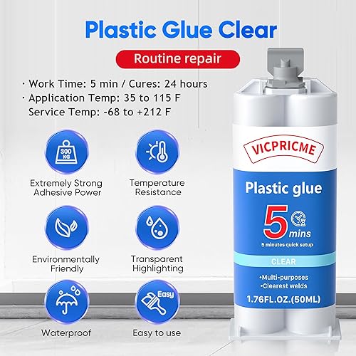 Miniatura 9 de Pegamento de plástico, pegamento epoxi transparente de 1.76 onzas, pegamento de reparación multiusos, puede unir metal, madera, vidrio, fibra de