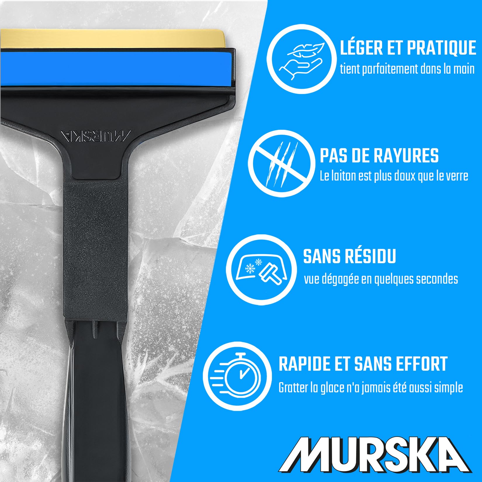 Grattoir pare Brise Voiture 21cm - rapide, sans effort et efficace - Murska [ Lot de 2 ] Raclette pare Brise Voiture - Premium HIPS - Lame en Laiton - Gratte pare Brise Voiture - Finlande A053-2