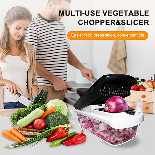 Miniatura 6 de Picadora de verduras con contenedor, 16 en 1 rebanadora profesional para cocina, picadora de alimentos multifuncional para papa, tomate, agujero de
