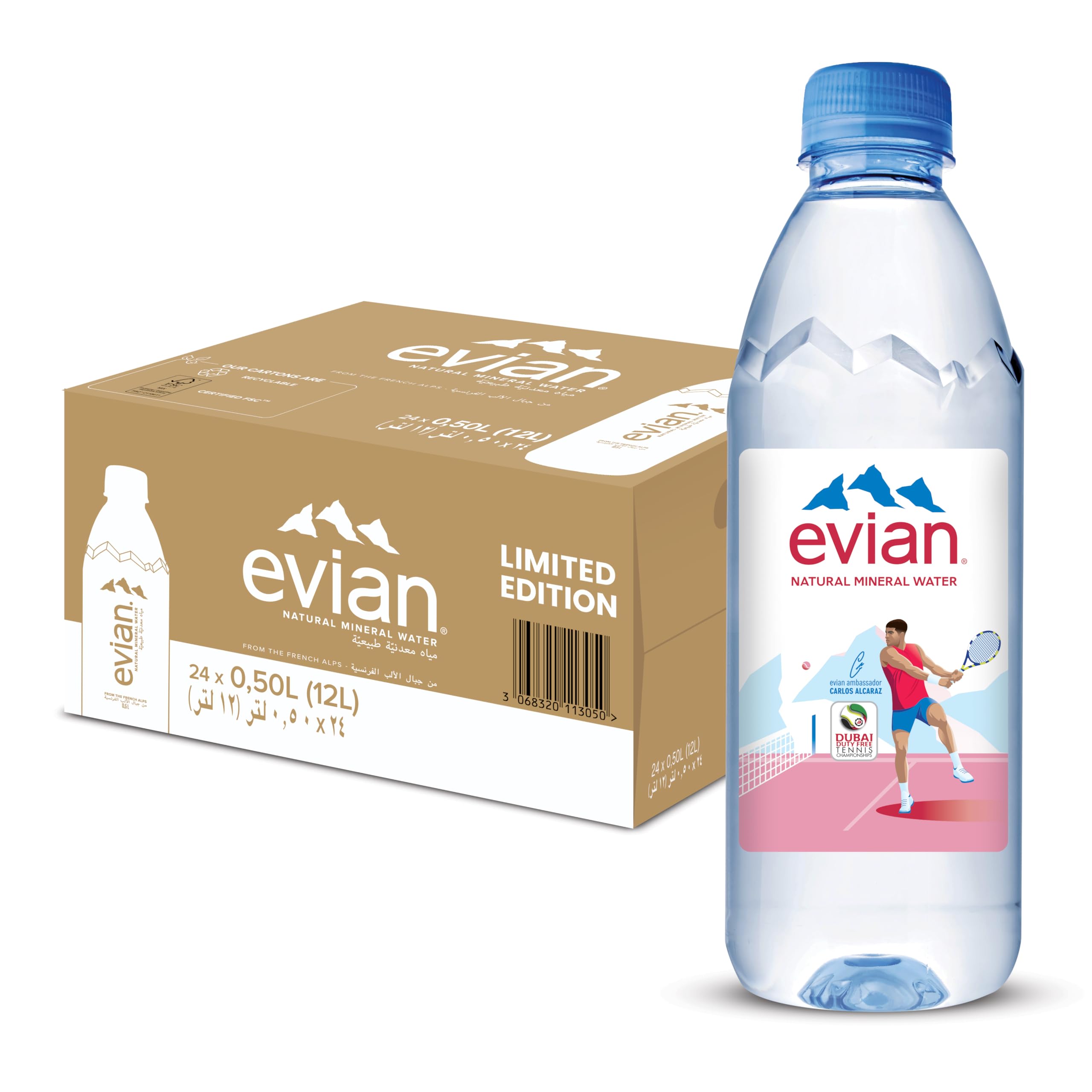 Mineral Water, Naturally Filtered Drinking Water, 500ml Bottled Water Crafted by Nature, Case of 24 x 500 ML Evian Water Bottles