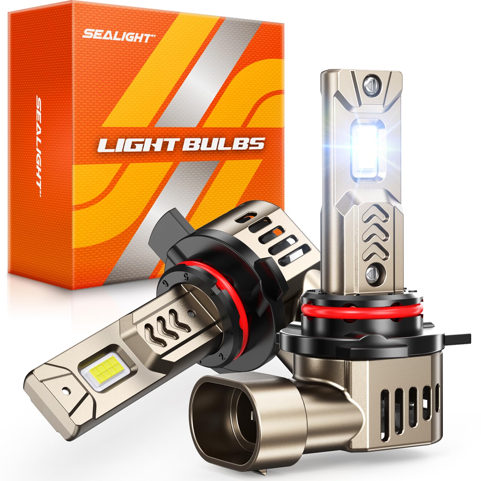 SEALIGHT 9012 HIR2 Headlight LED Bulbs, 1000% Super Bright, 6500K Cool White 9012 1:1 Size Lighting with 25000RPM Cooling Fan, Plug-N-Play 9012 Driving Bulb, Pack of 2
