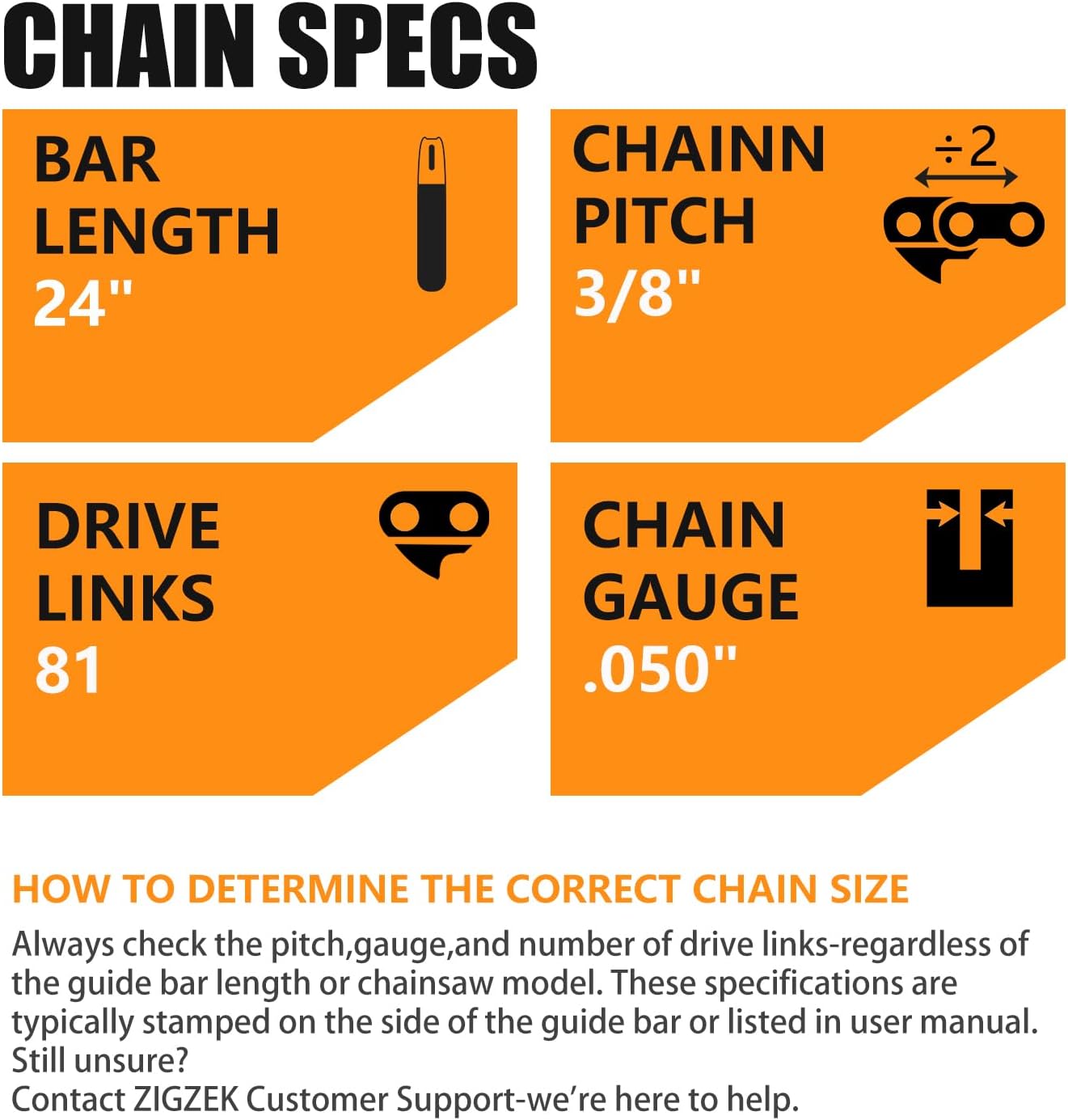 24" Chainsaw Chain 3/8" Pitch, 050" Gauge, 81 Drive Links Fits Echo CS-451, CS-452, Husqvarna H80-81 Stihl 33RS381E,Homelite 330, 360,Poulan 306, 330, 3400 Craftsman 358.35483 and More