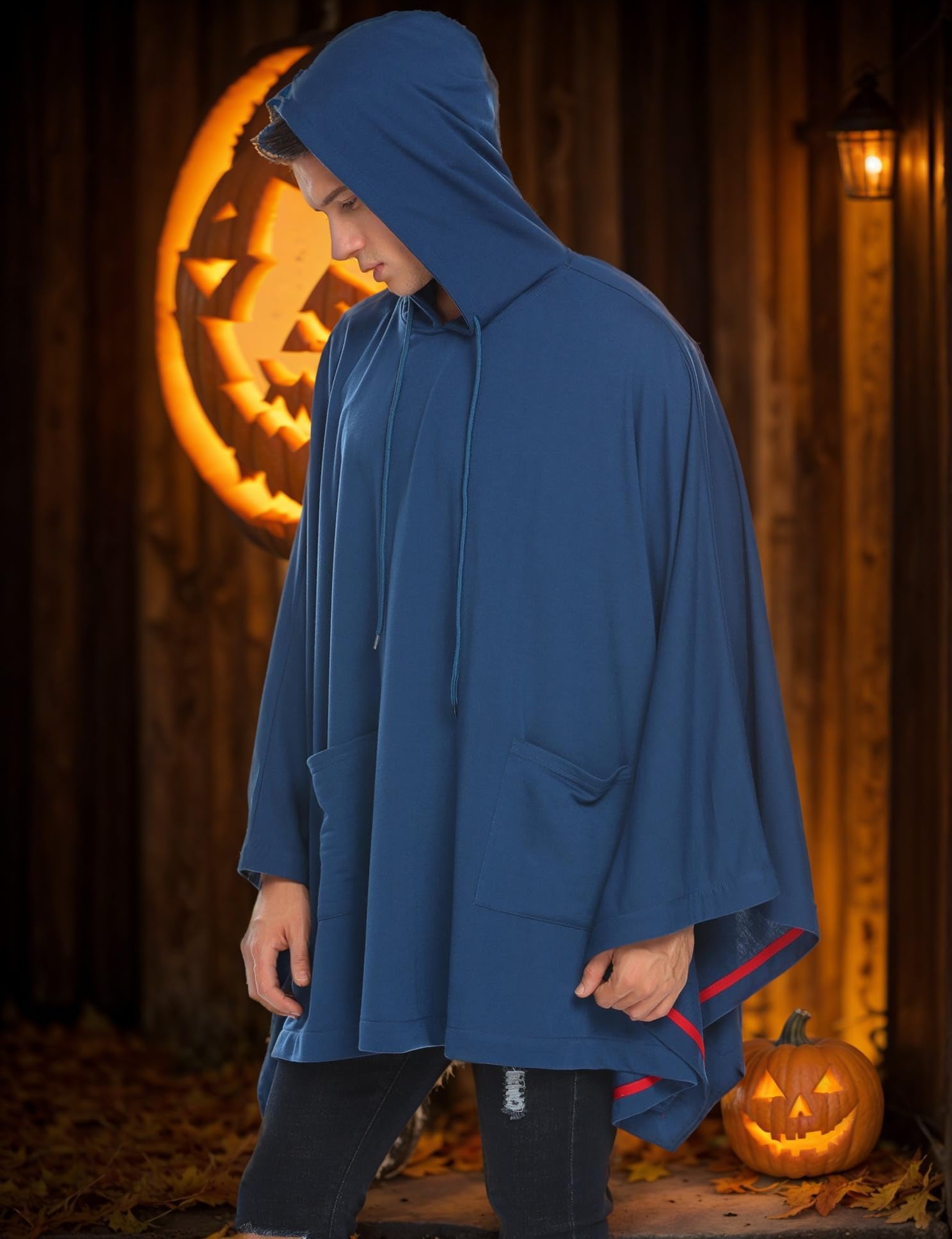 COOFANDY Cape Cape Poncho Cape Cape Cape Manteau Hoodie Pullover avec Poche Bleu Foncé Unisexe