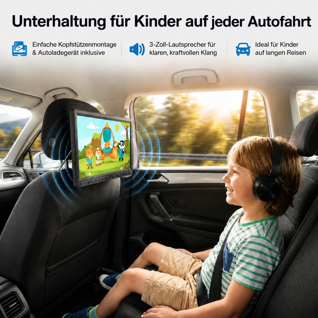 Tragbarer DVD-Player mit Kopfstützenhalterung, 14,1 Zoll großer schwenkbarer Bildschirm, DVD-Player für Auto, unterstützt 720P Video MP4, RMVB-Formate, regionenfreier wiederaufladbarer Akku, großer