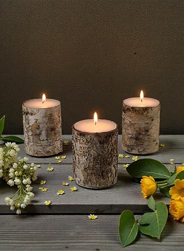 Miniatura 2 de Serene Spaces Living Vela de corteza de abedul, tamaño pequeño, juego de 3 velas estilo pilar que trae la naturaleza en interiores, ideal para