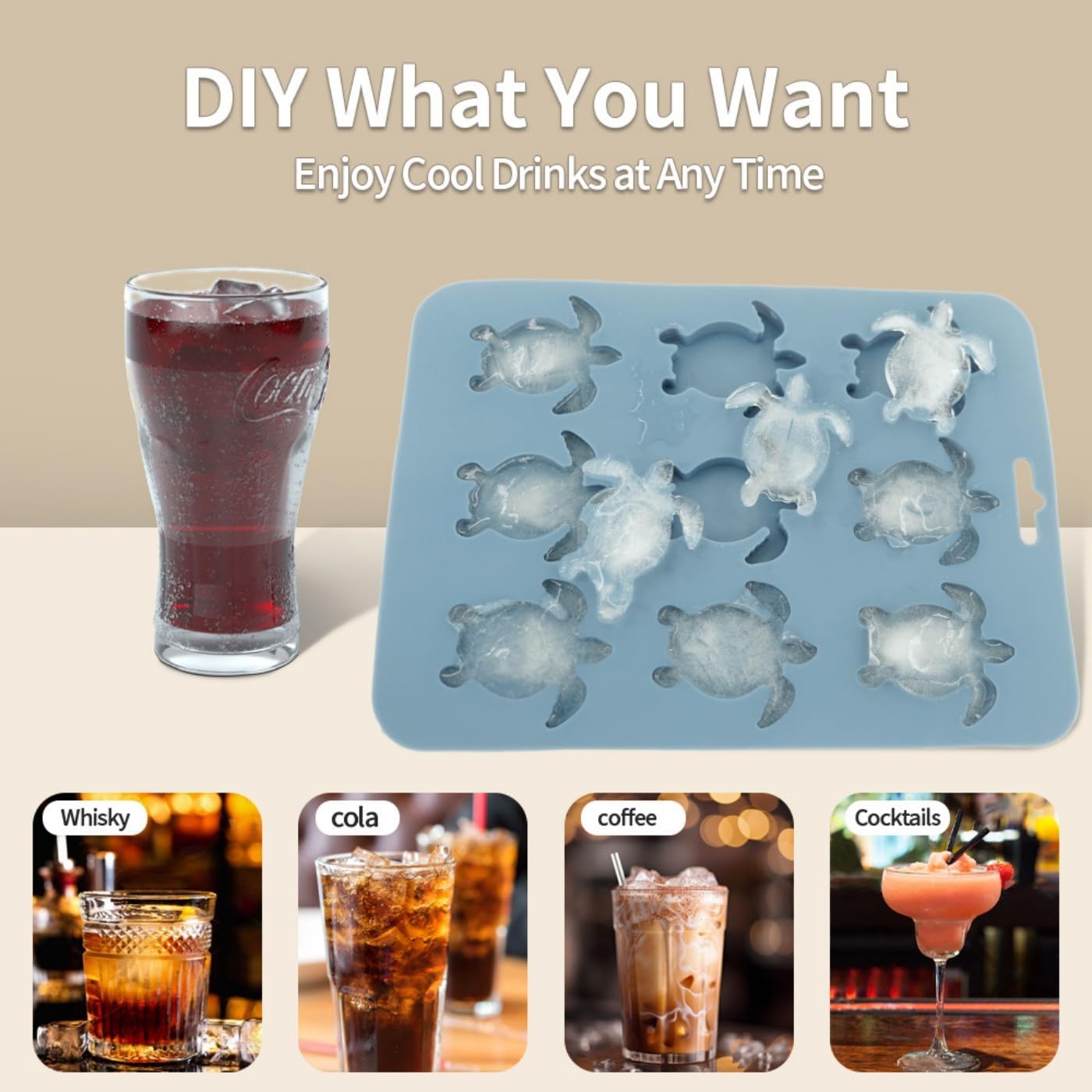 Ice Cube Mold Turtle Shaped Silicone Ice Cube Tray for Beverages, Beer, Juice, Whisky