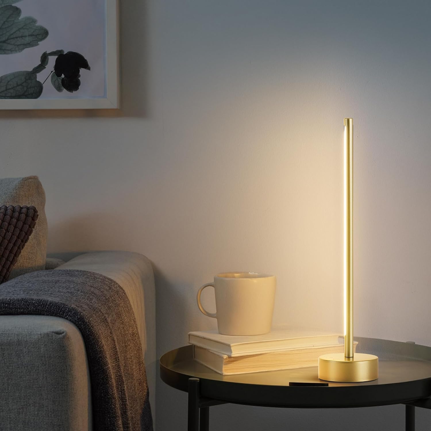 Cordless LED Table Lamp Set of Two, Battery Operated Portable Desk Lamp,Dimmable/3 Color/Memory Function,Modern Rechargeable Table Light for Living Room,Bedroom,Bedside,Gold, 2 Pack