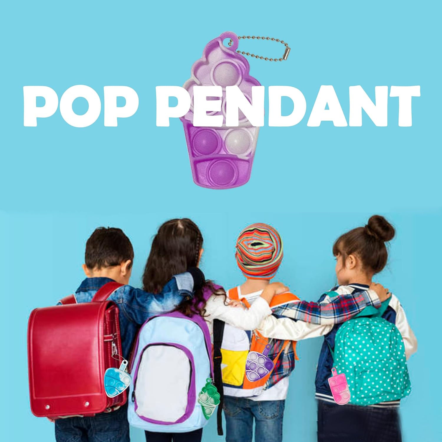 20Pcs Pop Keychain Fidget Toys Pop Ice Cream Fidget Toys Relieve Anxiety Stress Hand Office Desk Toys for Kids Adults