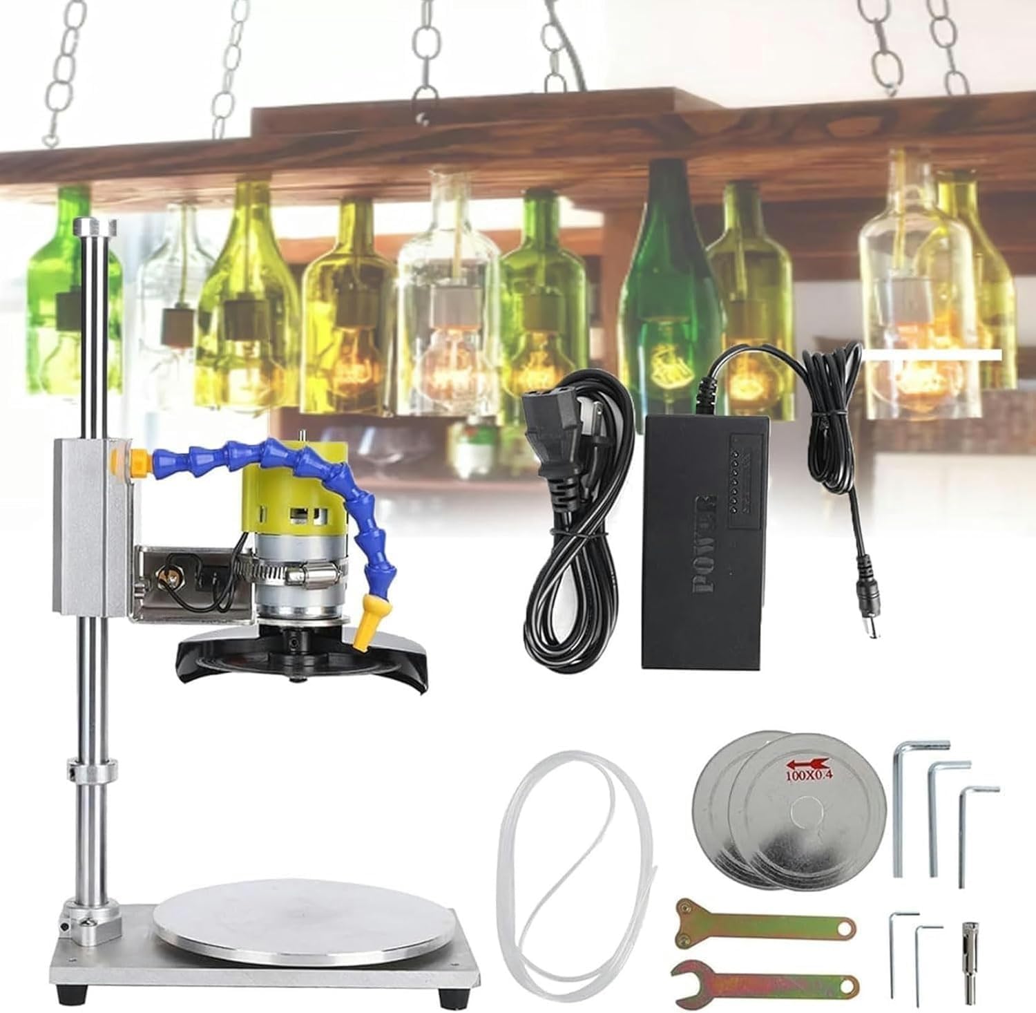 Cortador eléctrico de botellas de vidrio, ajustable de 3000 a 6000 rpm, kit de herramientas para cortar botellas de vino, profundidad máxima de corte de 30 mm, perforadora pequeña para macetas pulidas