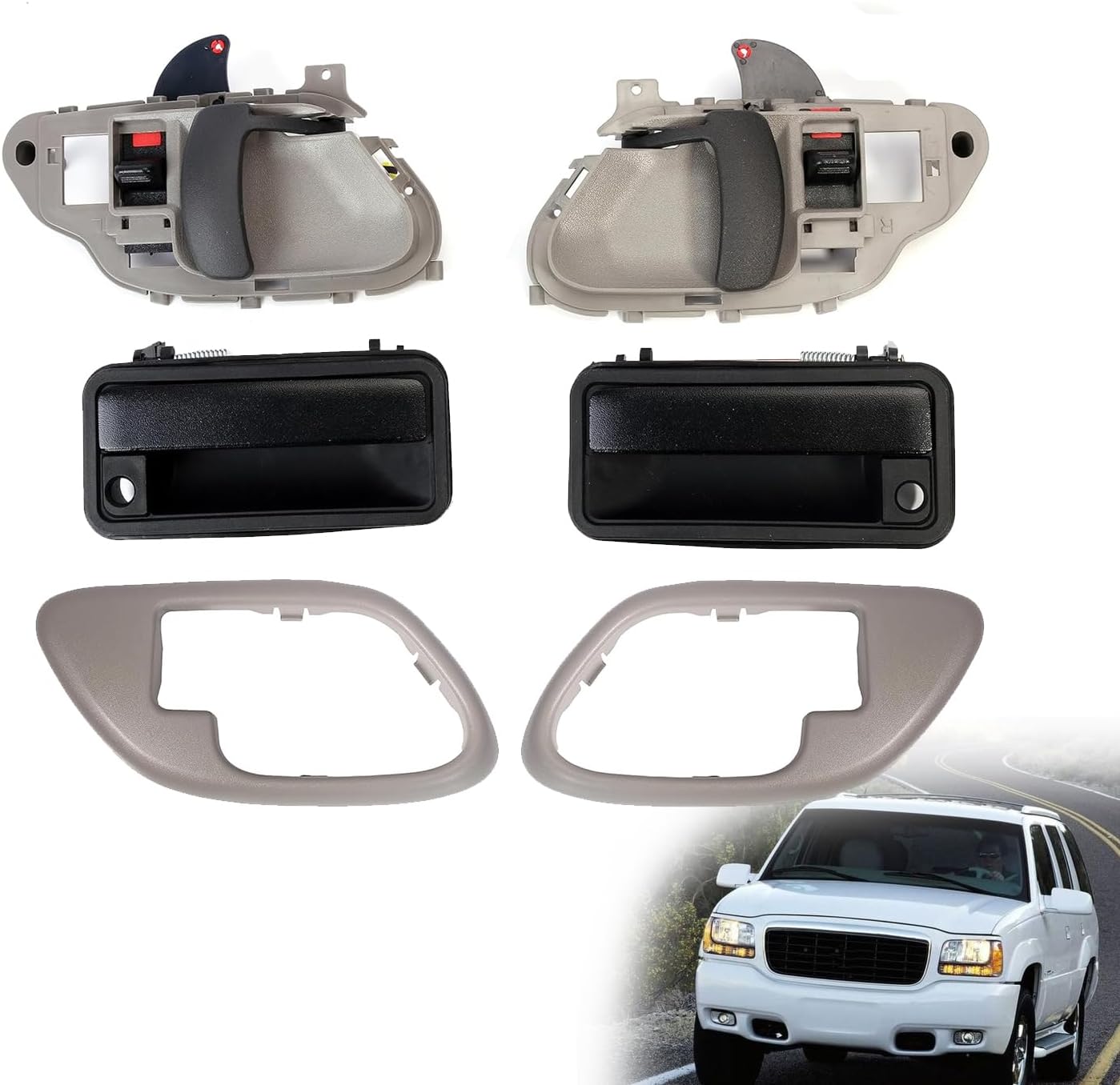 Exterior Door Handle & Interior Door Handles w/Bezel Kit,fits for Chevy Silverado/Cheyenne/Tahoe,fits for GMC Yukon/C1500/K2500/3500,Front Left Right Side 1995-2000,5742229 15742230 15708043 15708044,