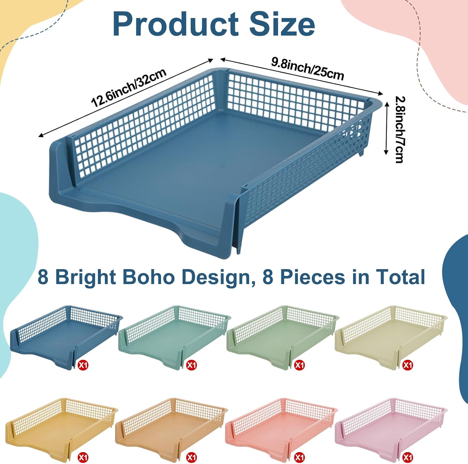 8 Pack Boho Plastic Turn in Paper Trays for Classroom Storage Bin Basket Organizers for School Teacher Supplies Classroom Office Home Organization Storage Tray Holds 4A Paper File Document