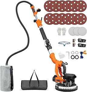 Drywall Sander with Vacuum Dust Collection, 1000W, Variable Speed, LED Light, Extendable Handle, 15 Discs