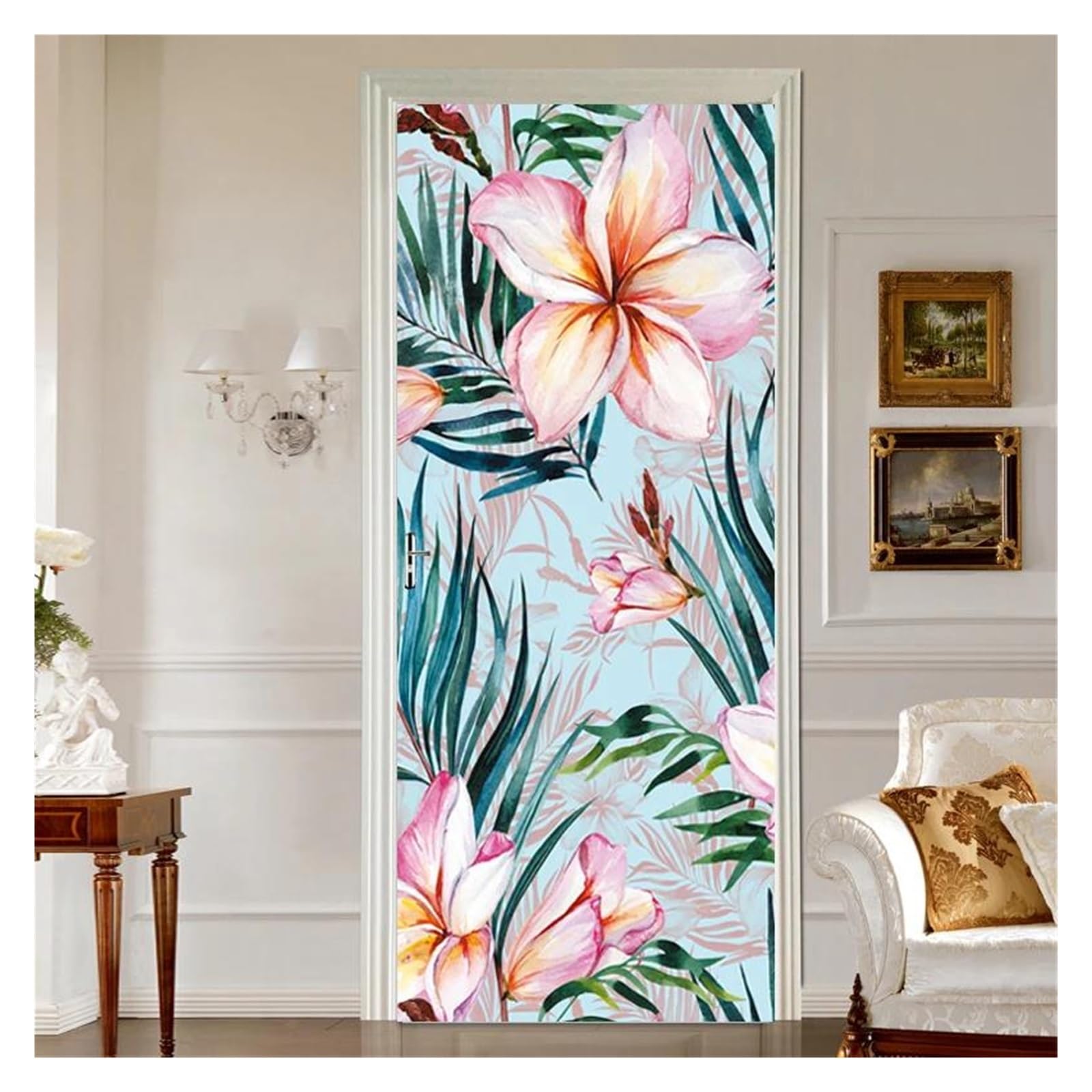 Sticker de porte fleurs 95x215 cm, papier peint amovible 3D pour trompe l'œil mural de maison