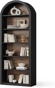 LITTLE TREE 6-Tier Bookcase, 77" Tall Bookshelf with Arched Top, Large Freestanding Wooden Open Bookcase Bookshelf, Modern Display Book Shelf for Living Room, Bedroom, Office, Library, Black Brown