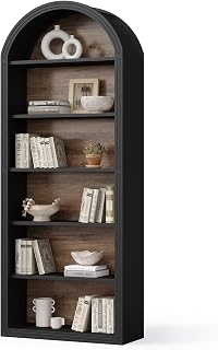 LITTLE TREE 6-Tier Bookcase, 77" Tall Bookshelf with Arched Top, Large Freestanding Wooden Open Bookcase Bookshelf, Modern Display Book Shelf for Living Room, Bedroom, Office, Library, Black Brown