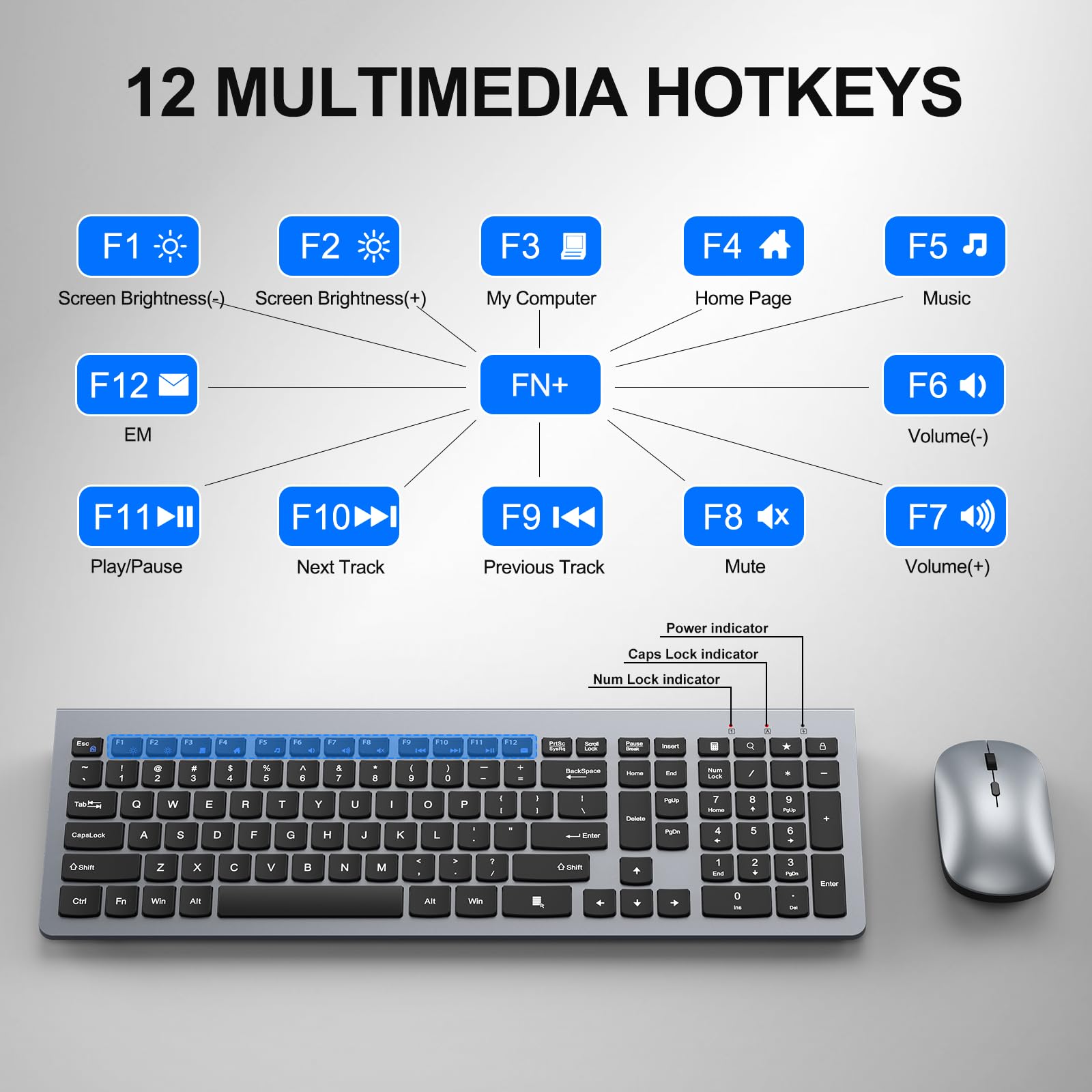 Combo de teclado y mouse inalámbricos, teclado y mouse inalámbricos ultrafinos de tamaño completo, adecuado para portátiles y PC