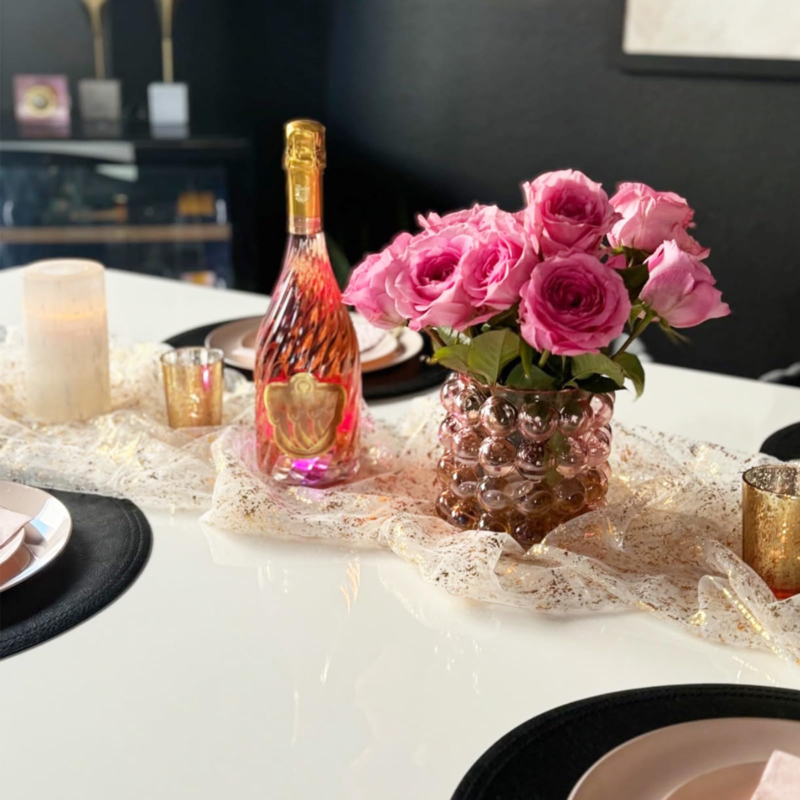 Runner da tavolo rettangolare per matrimoni o feste, con paillettes rotonde glitterate per tavolo da pranzo, decorazione per compleanno, Natale, sala da pranzo, 30 x 300 cm, oro rosa