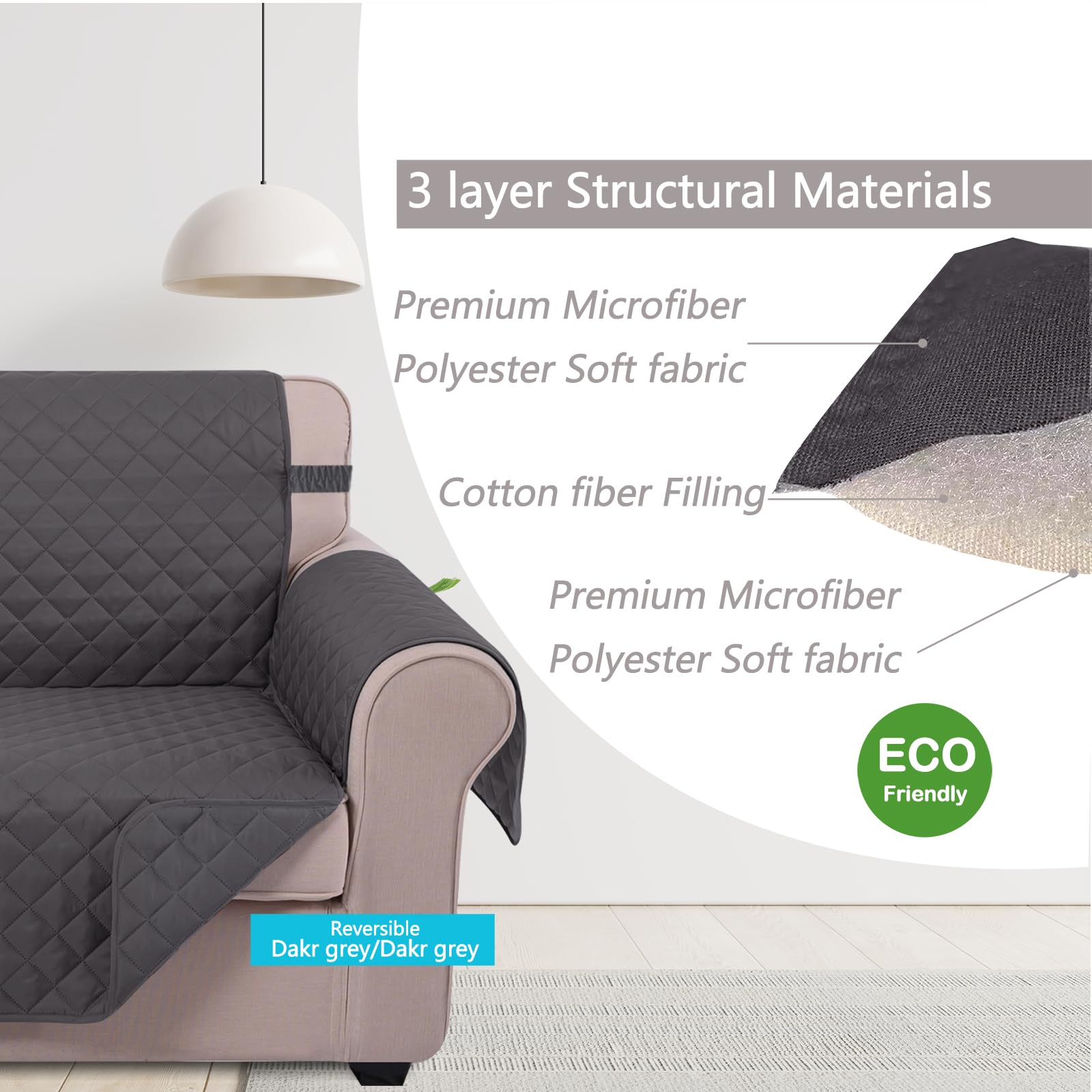U-NICE HOME Loveseat Pokrowiec na sofę dwustronne pokrowce na 2 poduszki na kanapę dla psów, ochraniacz na meble z elastycznymi paskami, wodoodporny (mały fotel, ciemnoszary/ciemnoszary)