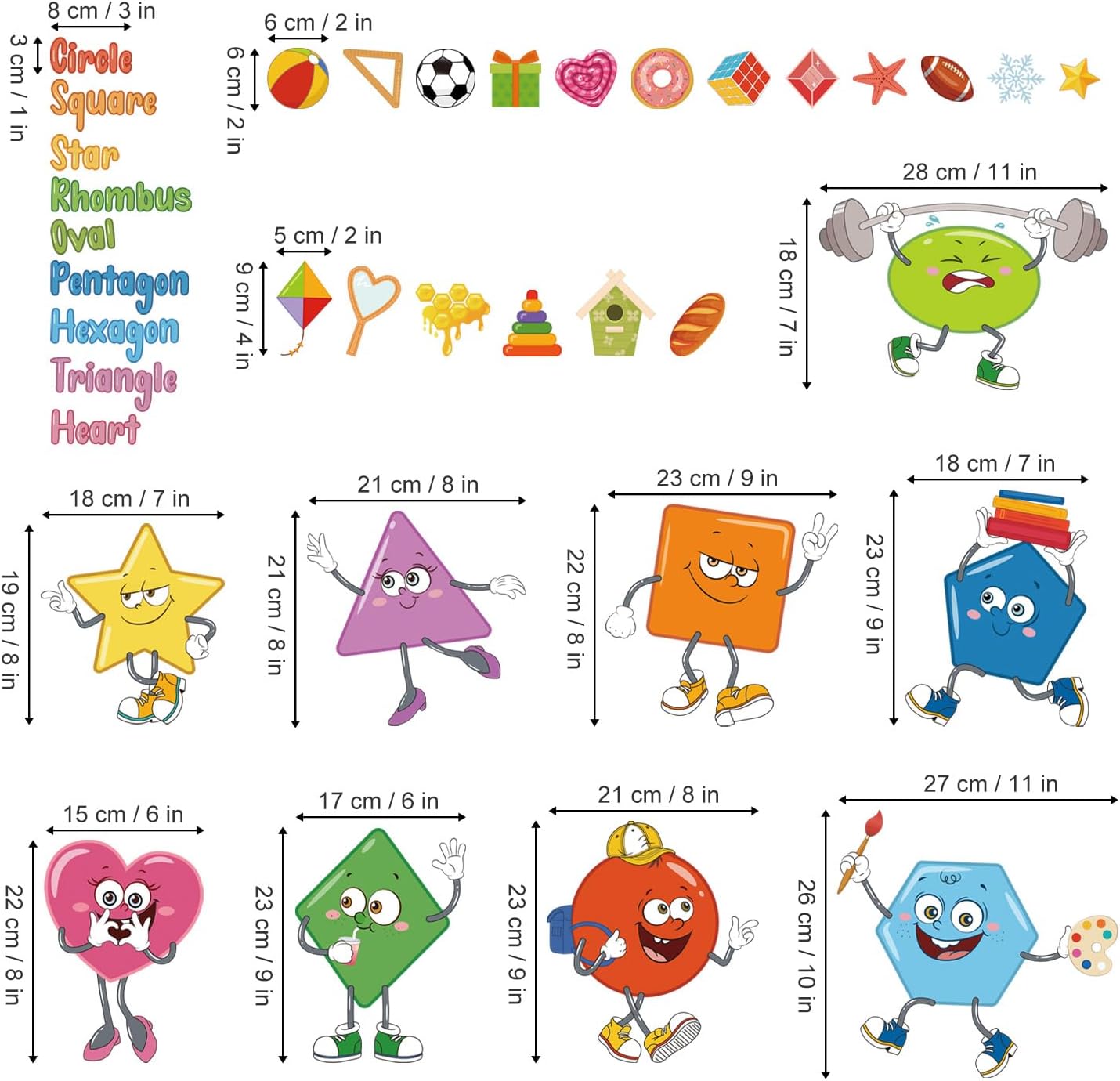 wondever Colorful Shapes Wall Stickers Educational Learning Geometry Peel and Stick Wall Art Decals for Toddlers Kids Room Classroom Playroom
