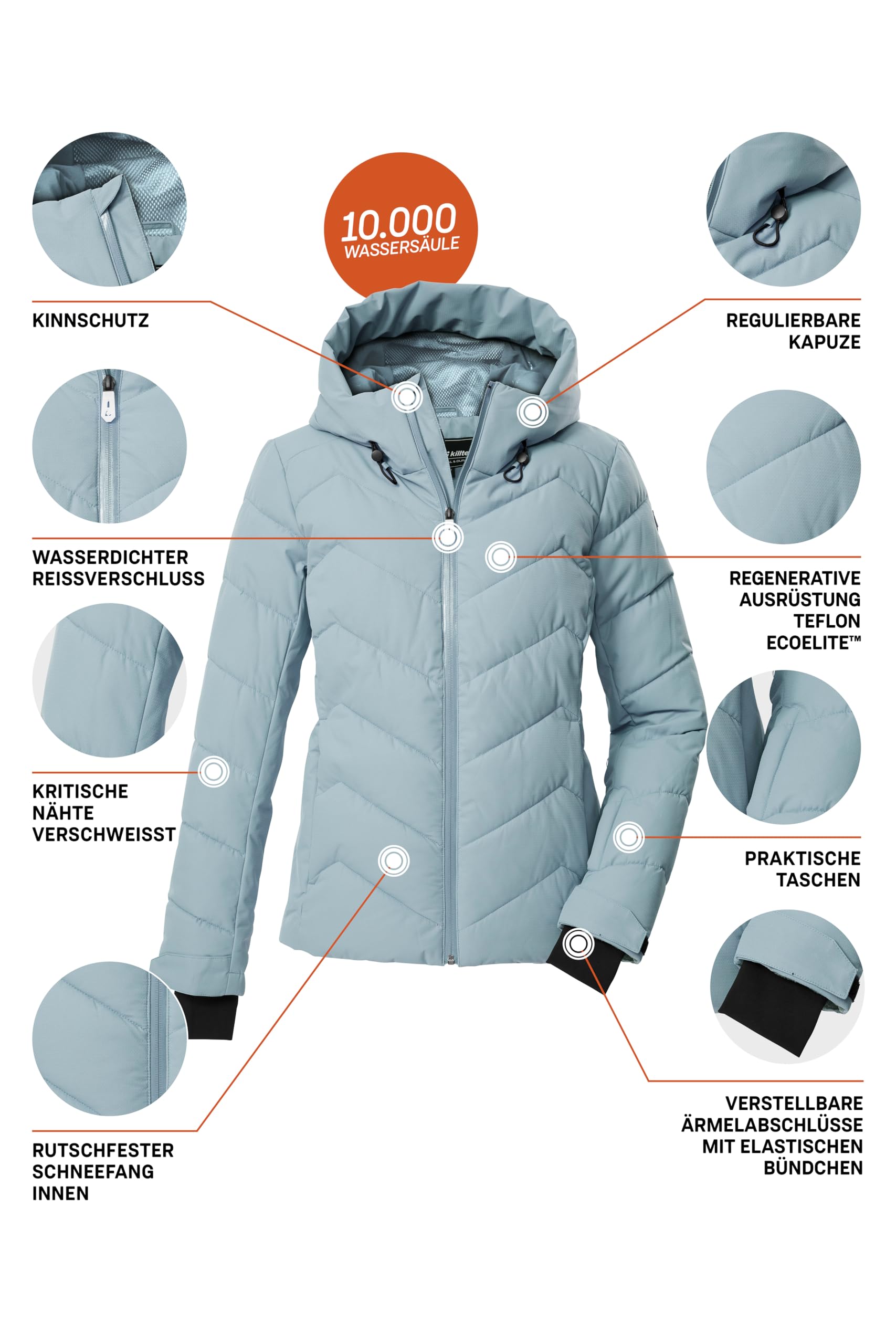 Killtec Damen Ksw 31 Wmn Ski Qltd Jckt Skijacke/Steppjacke/Funktionsjacke in Daunenoptik mit Kapuze und Schneefang